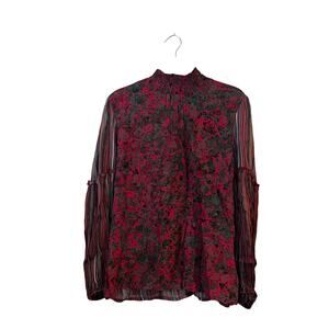 Bl^nk London Anthropologie Peasant Mock Neck Flowy Blouse Women’s Top Small Red